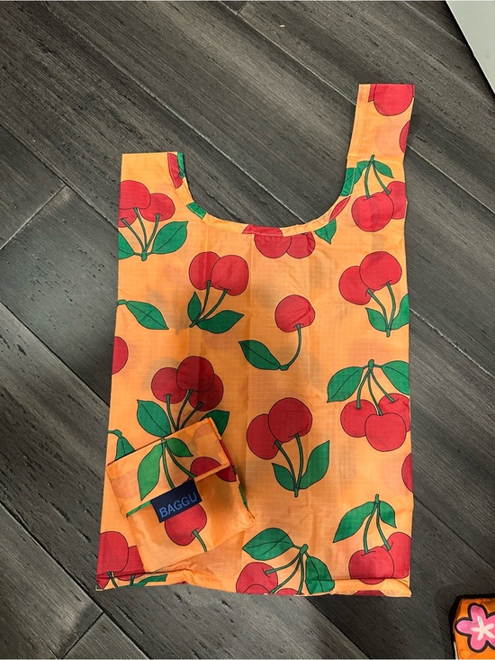 BAGGU Handbags - BAGGU Orange Tote with Red Cherry Print
